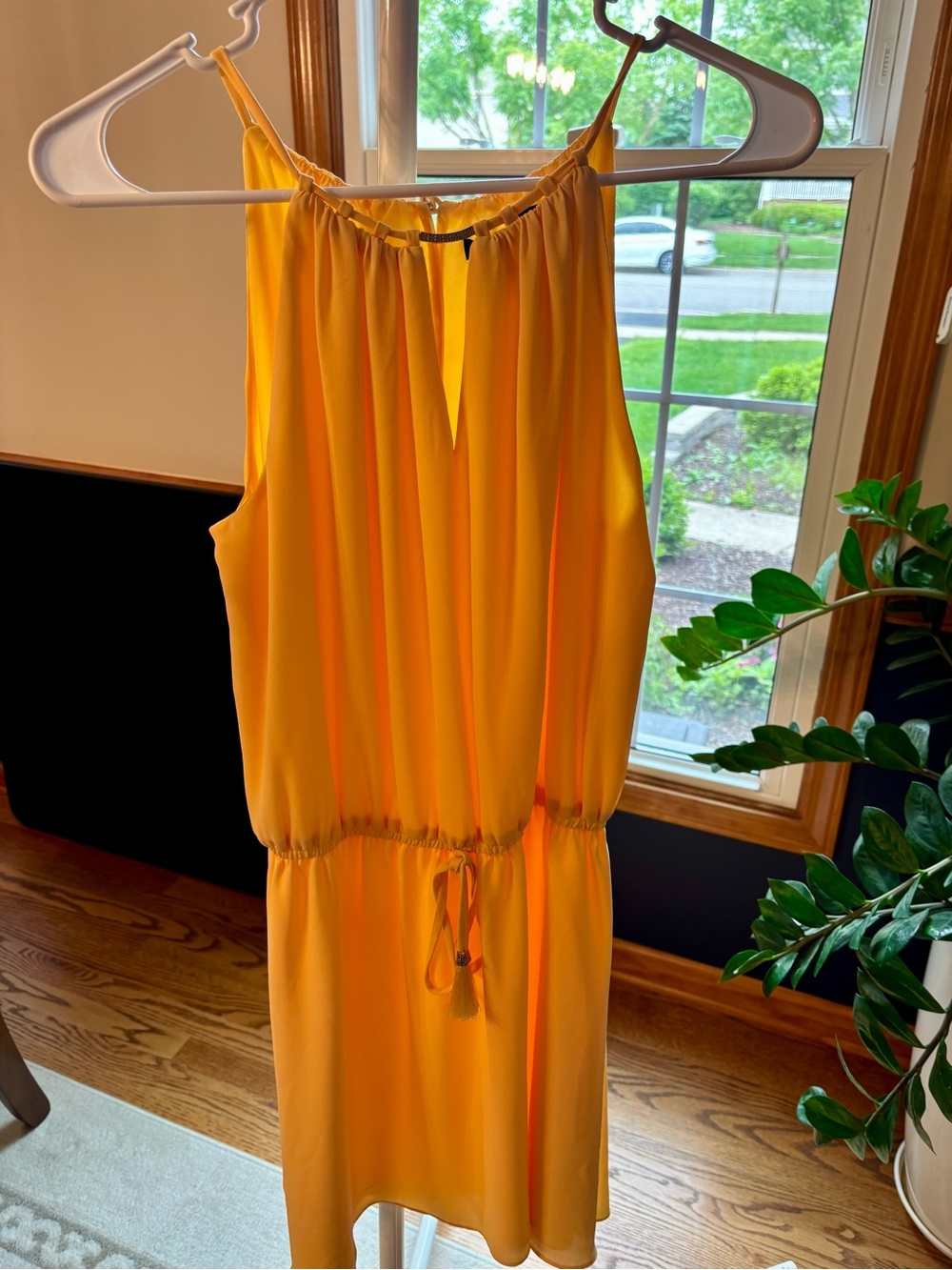 White House Black Market Yellow Sleeveless Drawstring Mini Dress